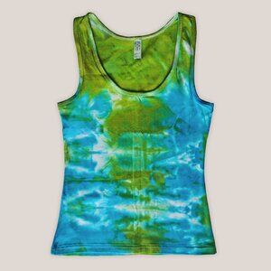 NWT Chrysocolla Green & Blue Tie Dye Cotton Tank Top Yoga Shirt Hand-Dyed